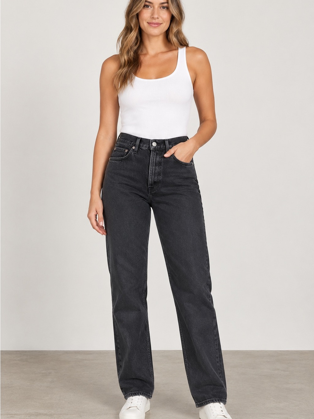 NWT AGOLDE 90’s Pinch Waist High Rise Straight Jeans Crushed Black 31